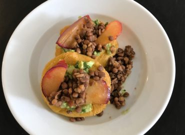 Arepas with Guacamole, Plums, and Lentils